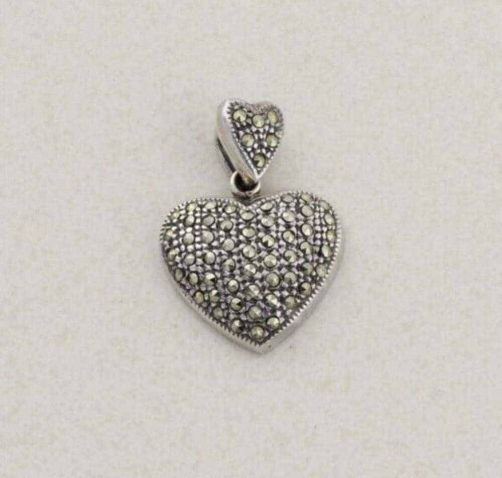 Pendant Only Sterling Silver Marcasite Heart Pendant 1" x 3/4"